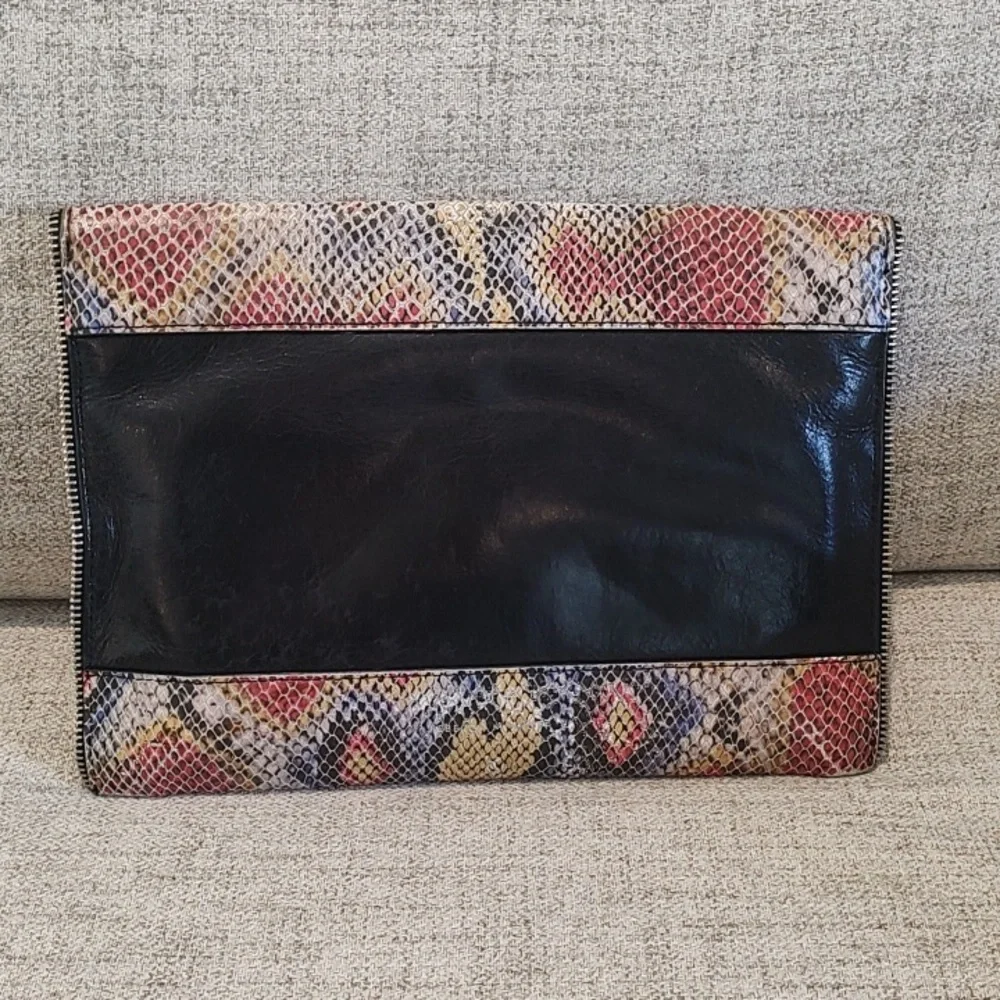 Rebecca Minkoff Leo Snake Print Leather Clutch Multicolored Envelope - Picture 2 of 7